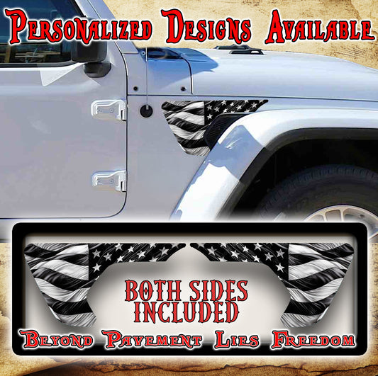American flag fender vent decal for the JL or JT 2018 or newer 139