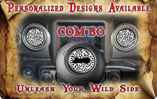 Steering wheel decal black and white leopard print