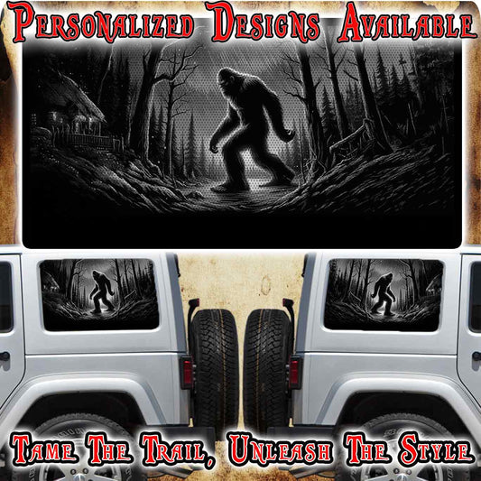 Bigfoot cabin Rear quarter window see through graphic.