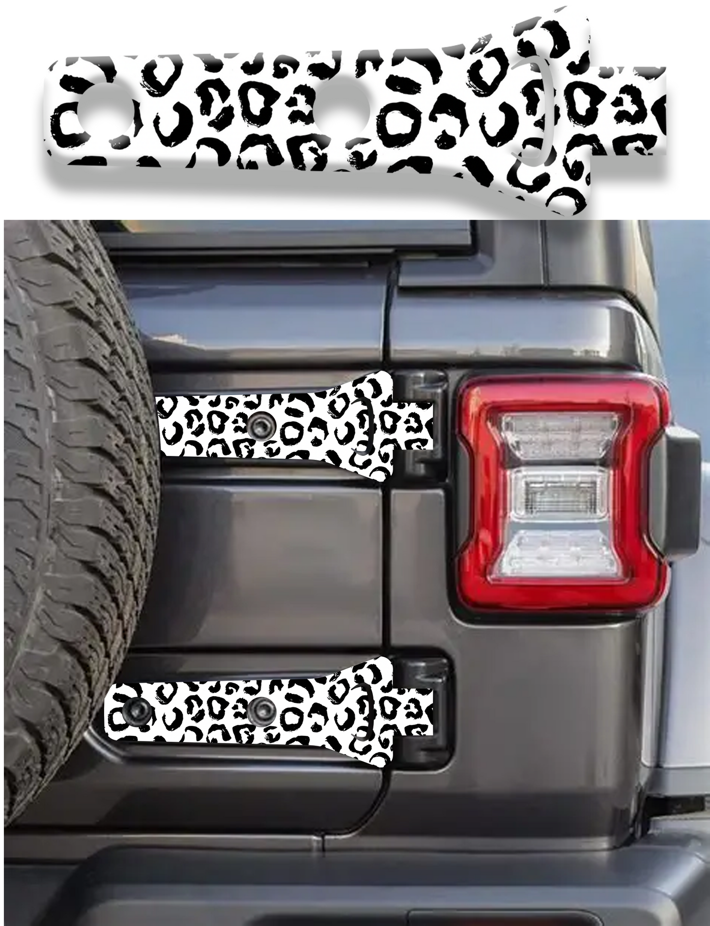 Black and white leopard Rear gate hinge decal  44