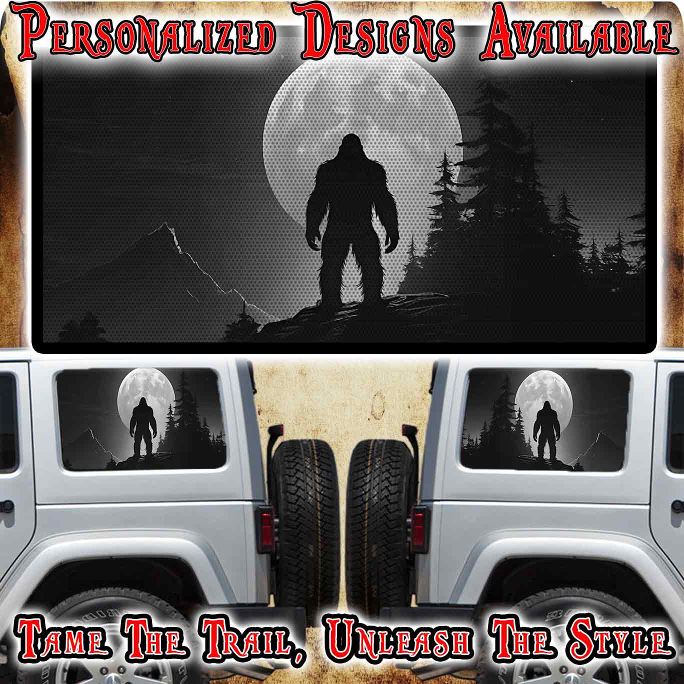 Bigfoot Rear quarter window see through graphic.