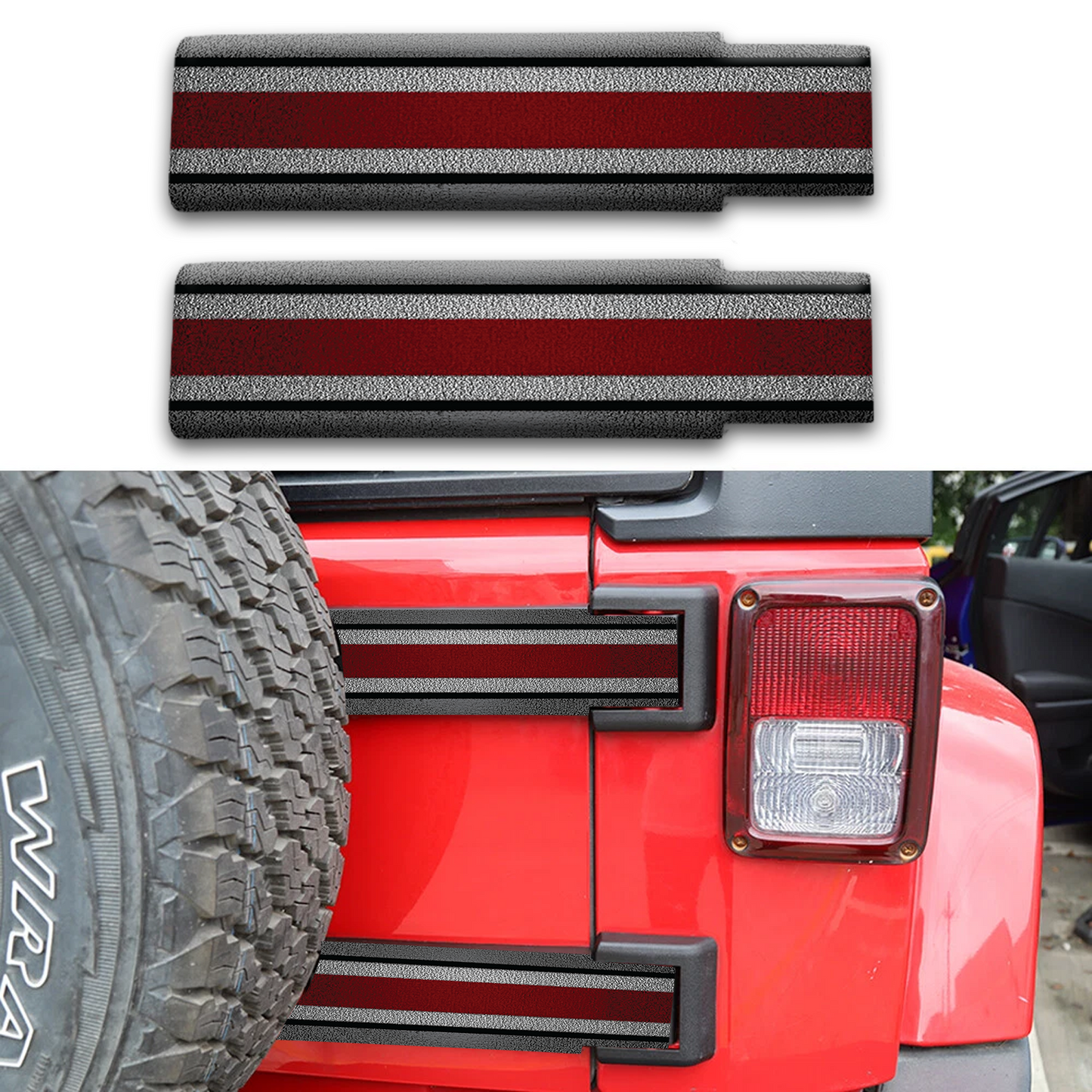 Scarlet and gray print Rear Door hinge decals 49