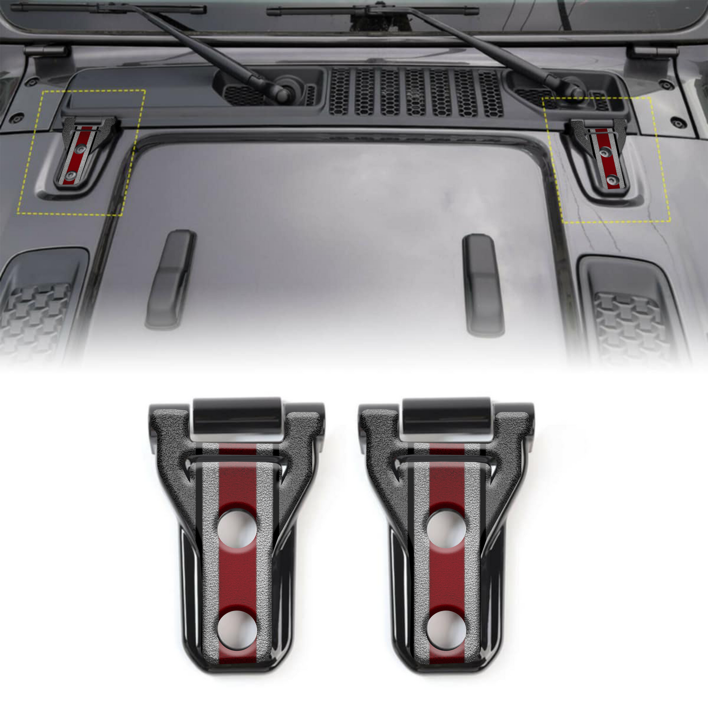 Scarlet and gray print Hood hinge decals 49