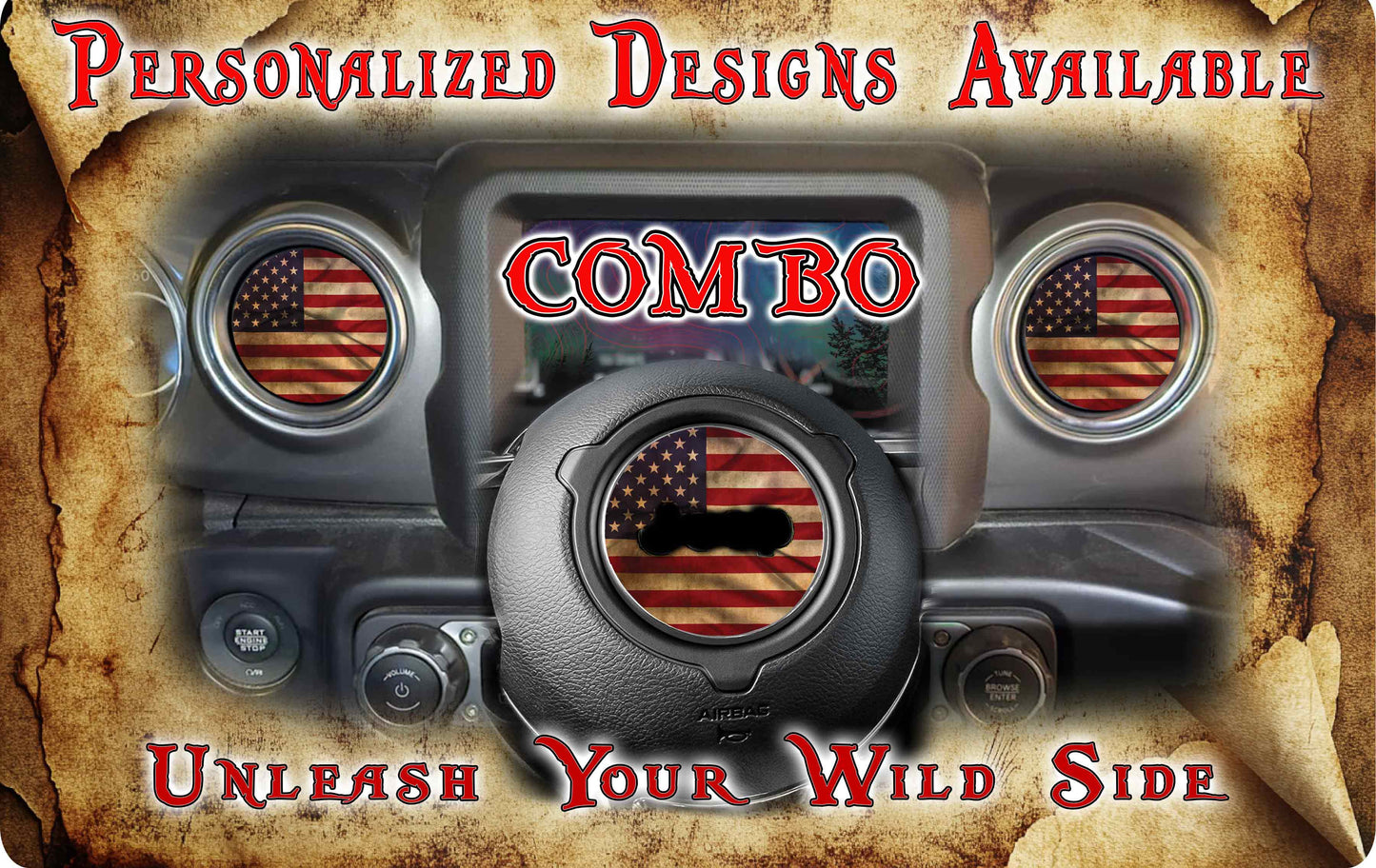 Steering wheel decal Antique American Flag