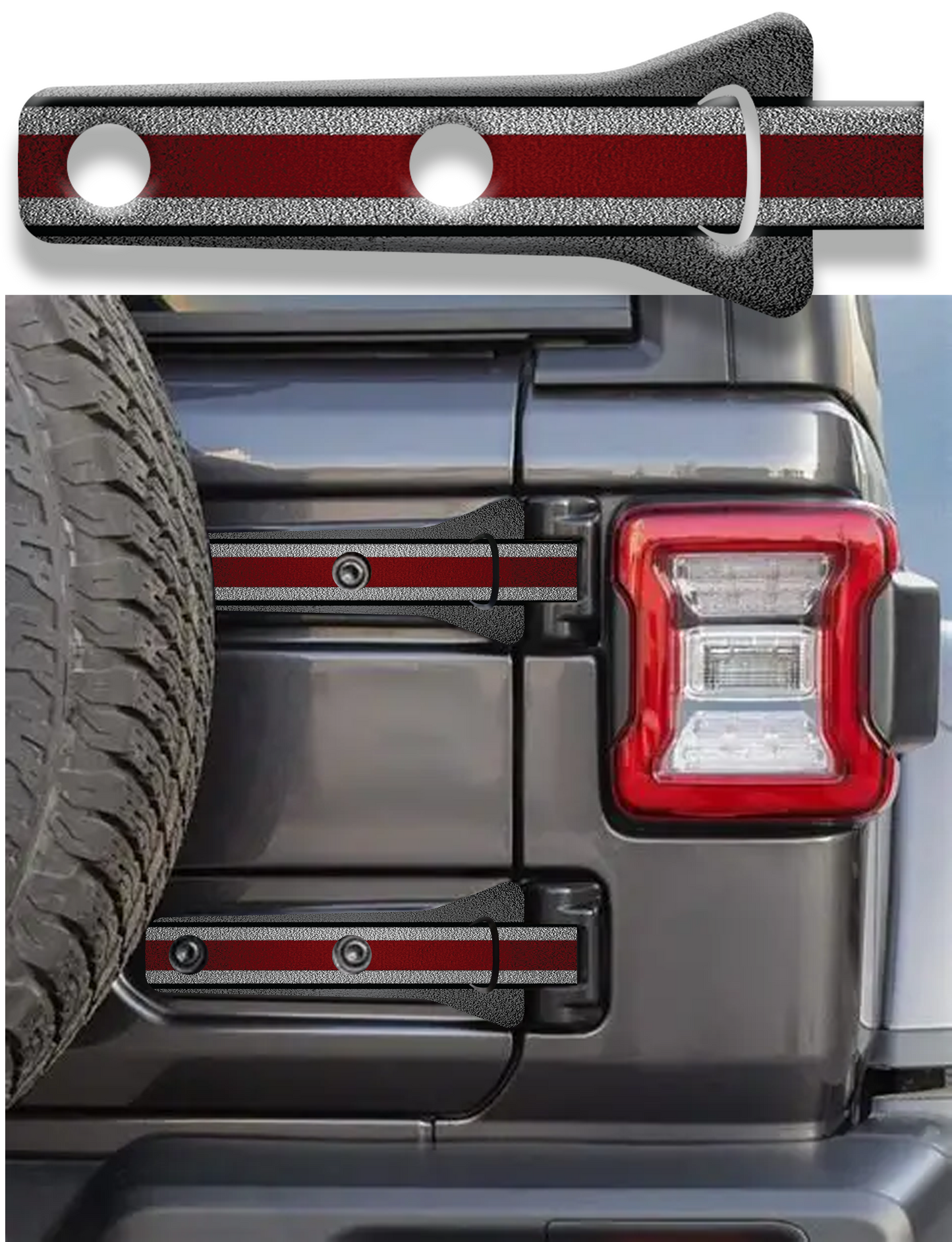 Scarlet and gray print Rear Door hinge decals 49