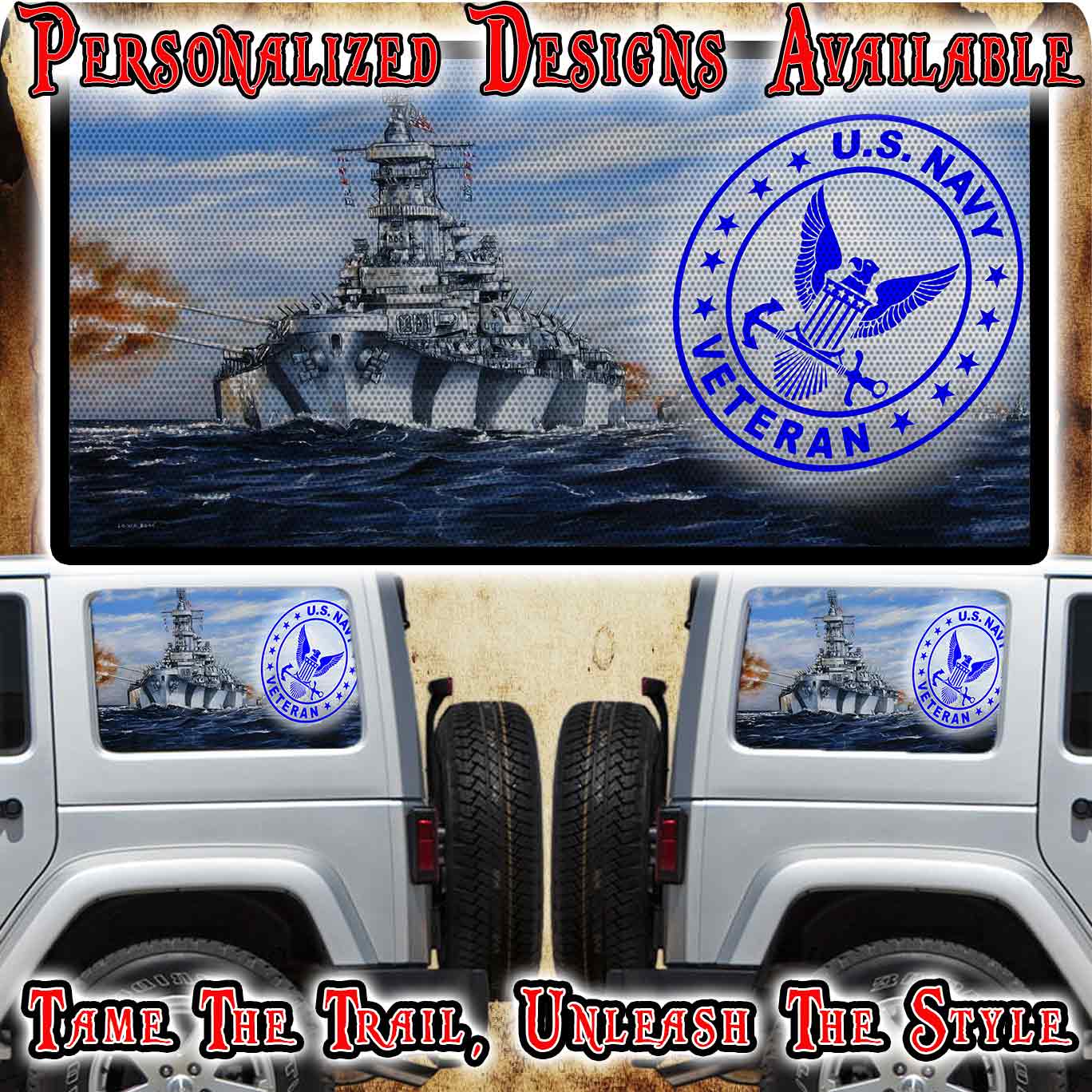 Navy Rear quarter window see through graphic.