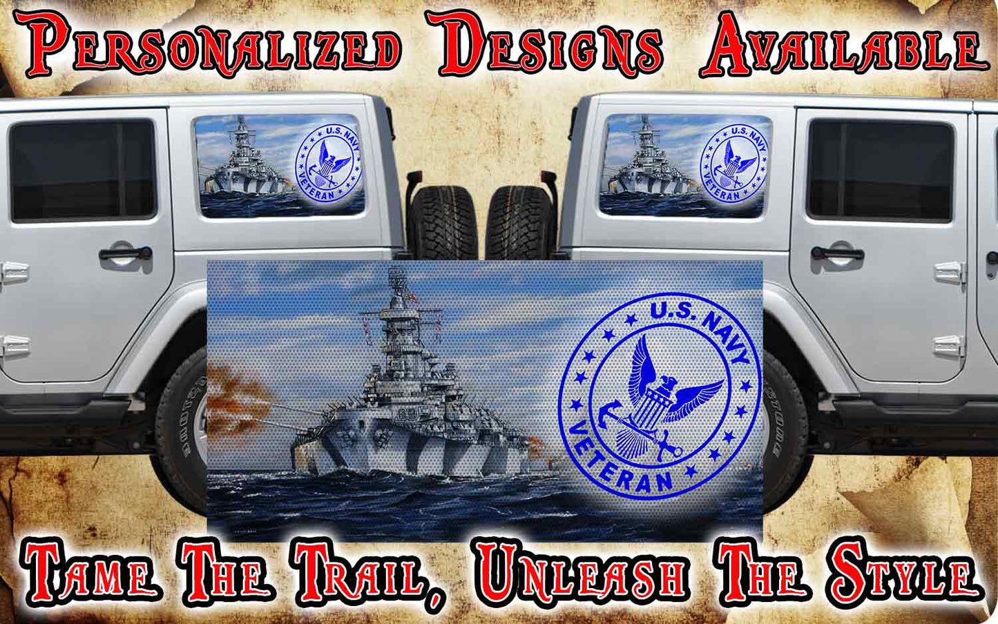 Navy Rear quarter window see through graphic.