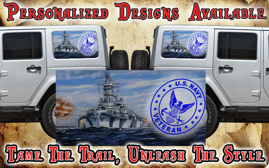 Navy Rear quarter window see through graphic.