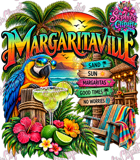 Margaritaville Tropical Parrot Beach Sunset – PNG Digital Download