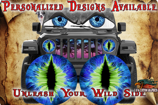 Blue green round headlight decals 54