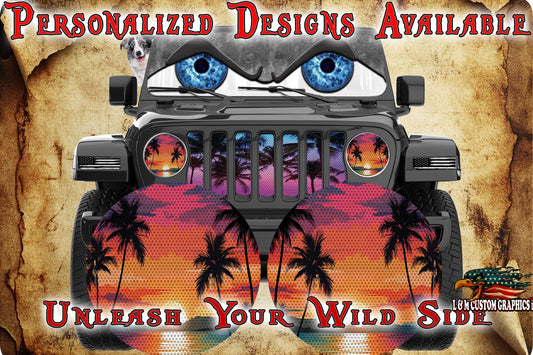 Beach sunset eyes for a round headlight decal 56