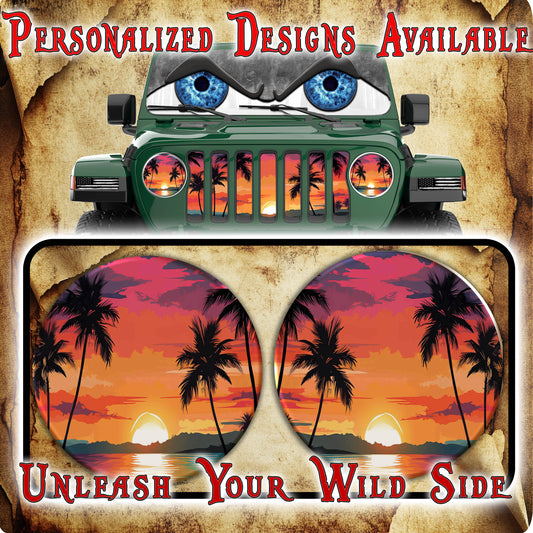 Beach sunset eyes for a round headlight decal 56