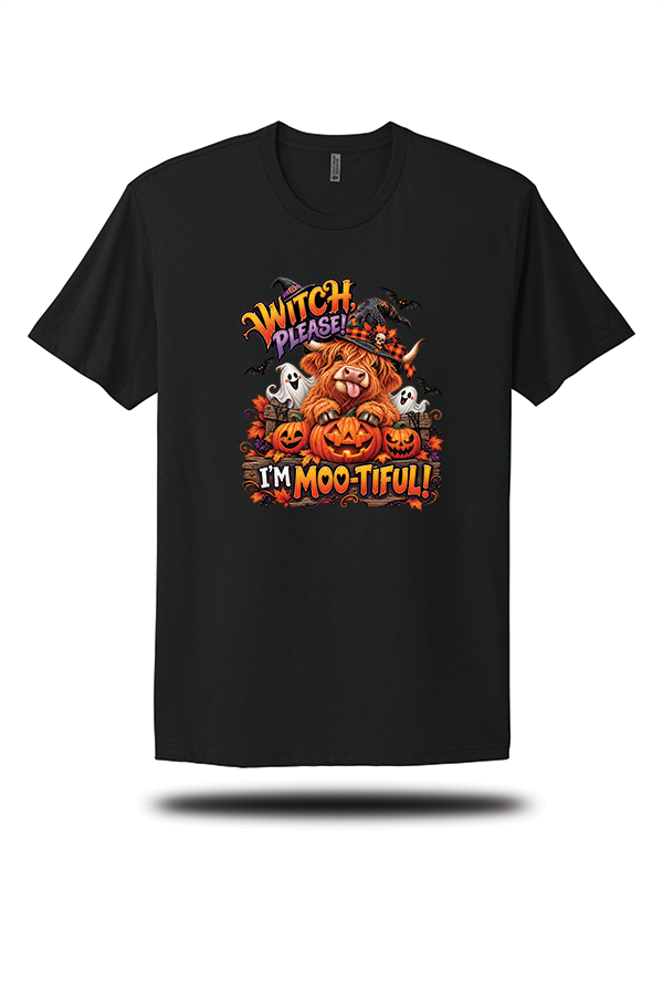 Witch, Please! I'm Moo-Tiful Highland Cow Halloween T-Shirt