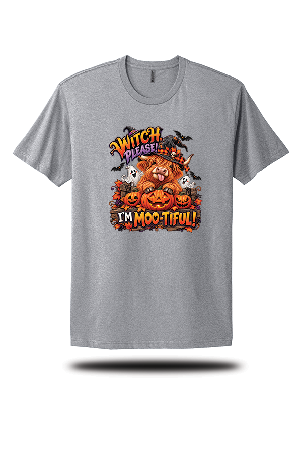 Witch, Please! I'm Moo-Tiful Highland Cow Halloween T-Shirt