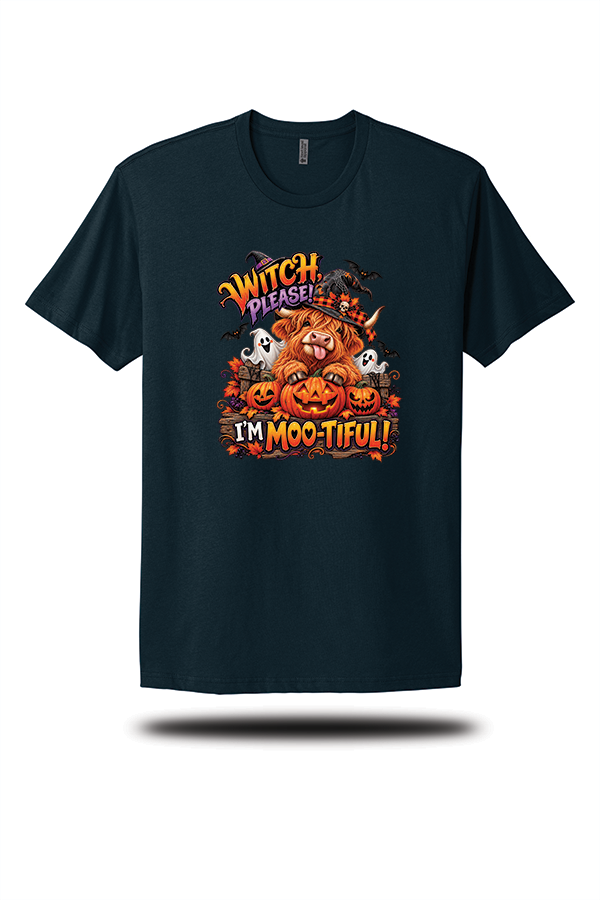 Witch, Please! I'm Moo-Tiful Highland Cow Halloween T-Shirt