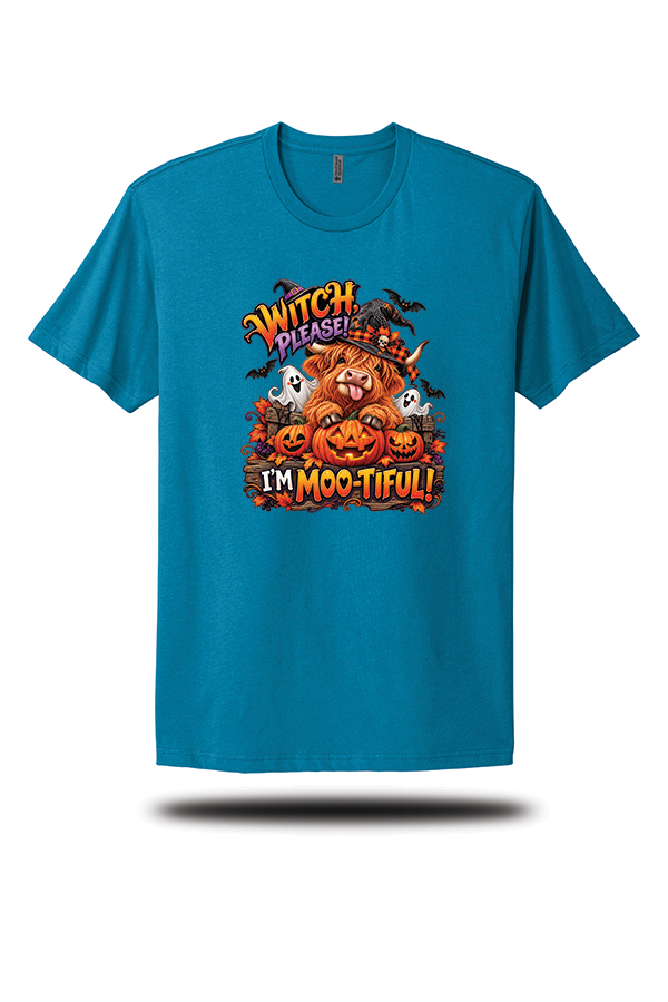 Witch, Please! I'm Moo-Tiful Highland Cow Halloween T-Shirt
