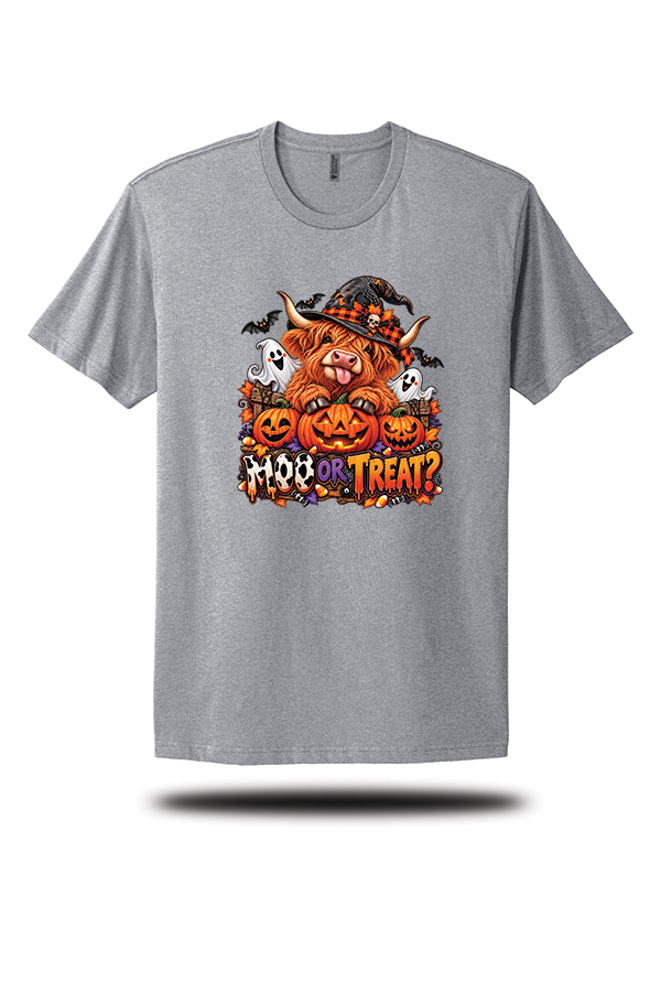 Moo or Treat? Highland Cow Halloween Graphic T-Shirt