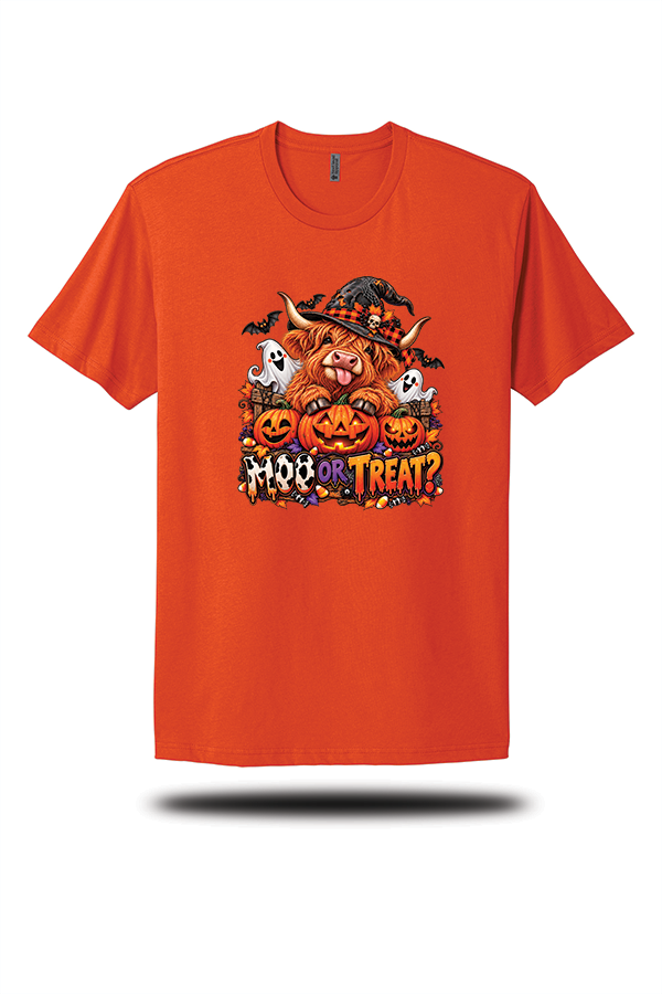 Moo or Treat? Highland Cow Halloween Graphic T-Shirt