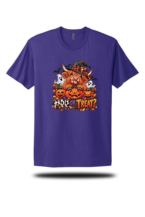 Moo or Treat? Highland Cow Halloween Graphic T-Shirt