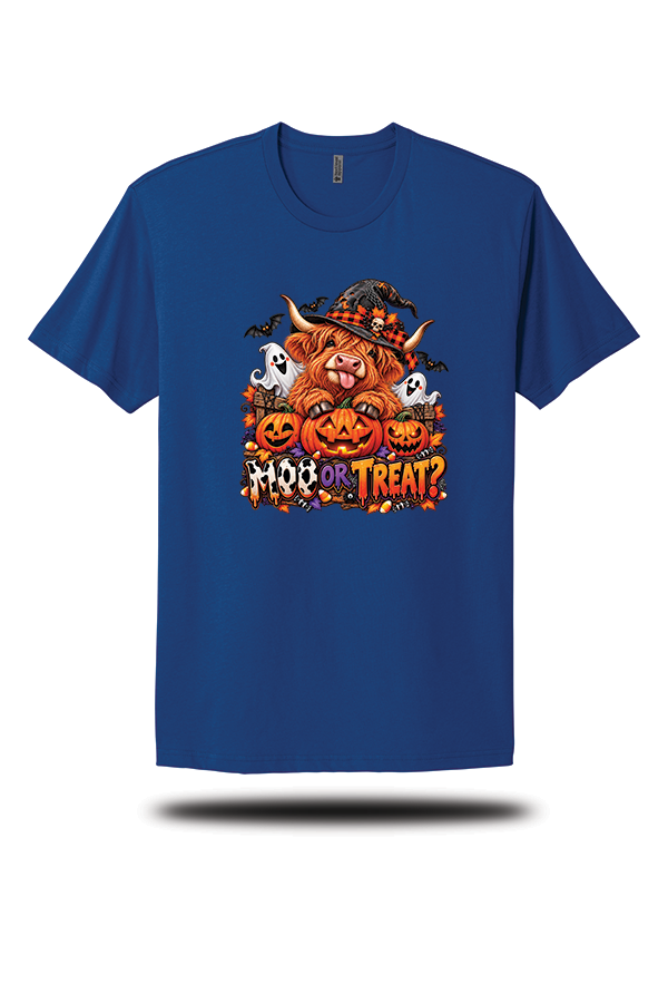 Moo or Treat? Highland Cow Halloween Graphic T-Shirt