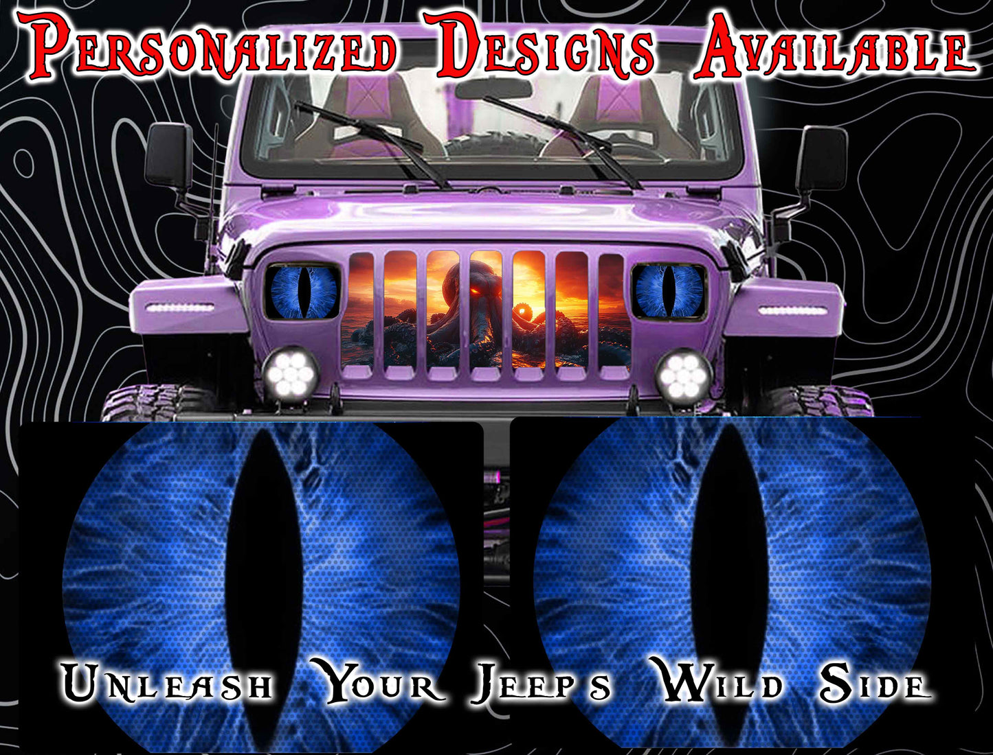 blue cat  Eye decals for YJ or 5x7 headlights