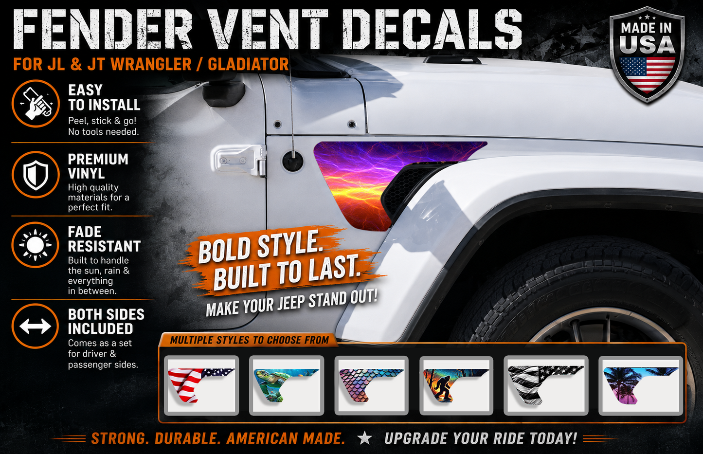 fender vent for the JL or JT 2018 or newer Purple and orange lighting 61