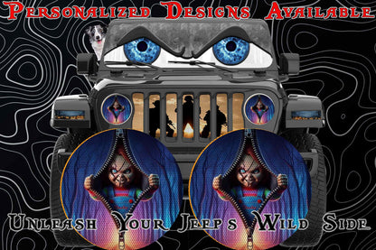 Chucky opens the curtain for a round beast headlight decal