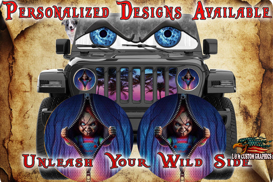 Chucky opens the curtain for a round beast headlight decal 68