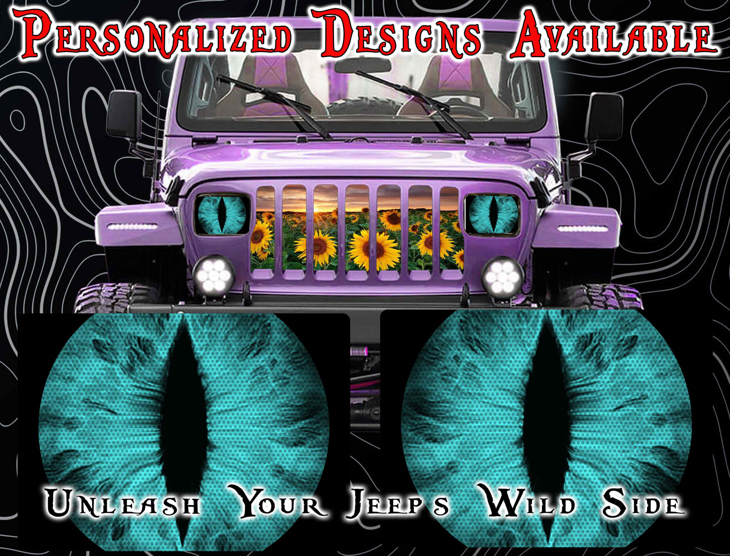 Teal Eye decals for YJ or 5x7 headlights