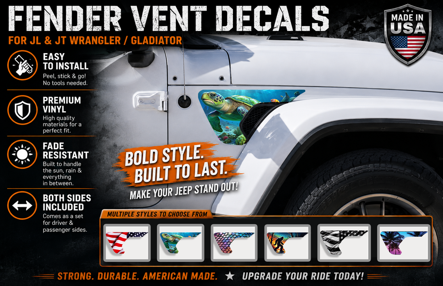 Sea turtle fender vent for the JL or JT 2018 or newer 75