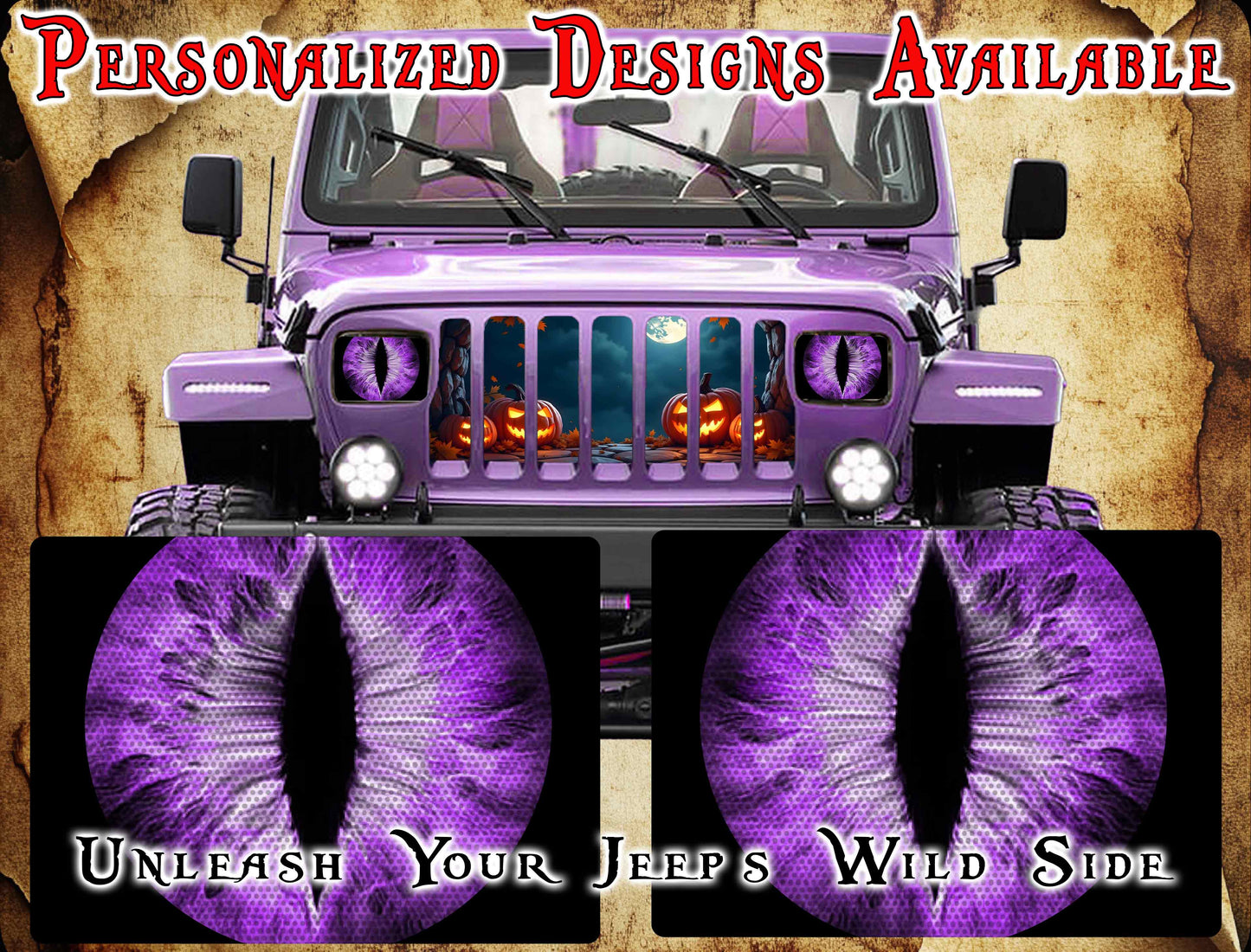 Purple Eye decals for YJ or 5x7 headlights