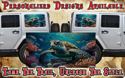 Sea Turtle Rear quarter window see through graphic.