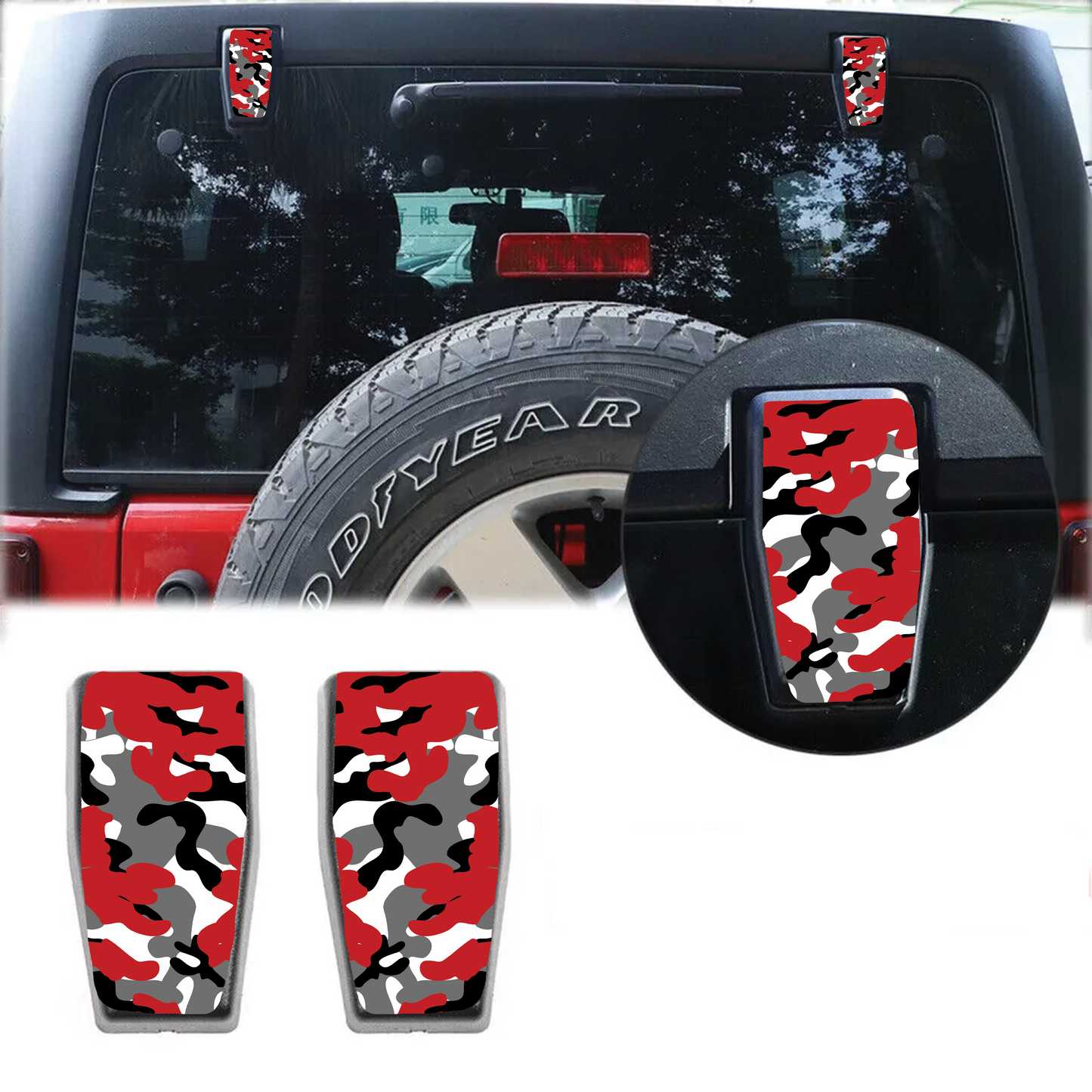 red camo scales Rear liftgate hinge overlay decal 84
