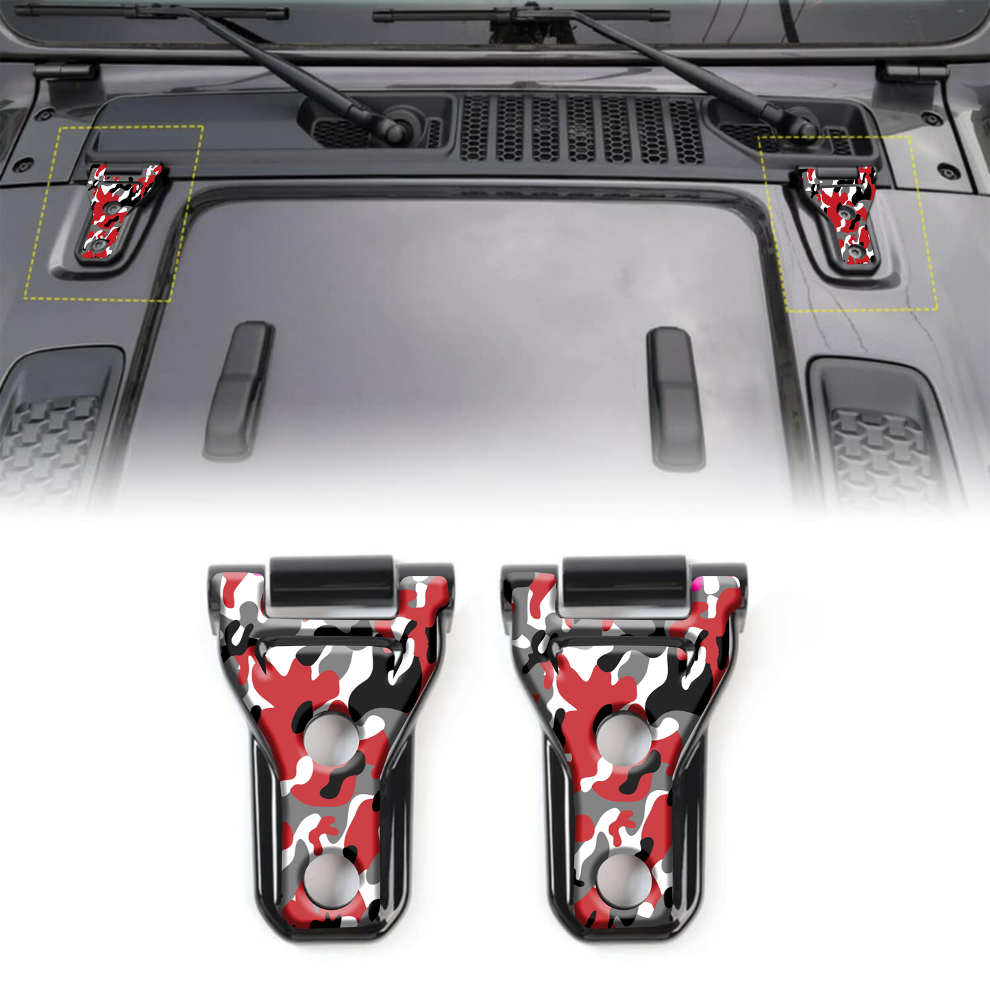 Red camo scales hood hinge overlay decals 84