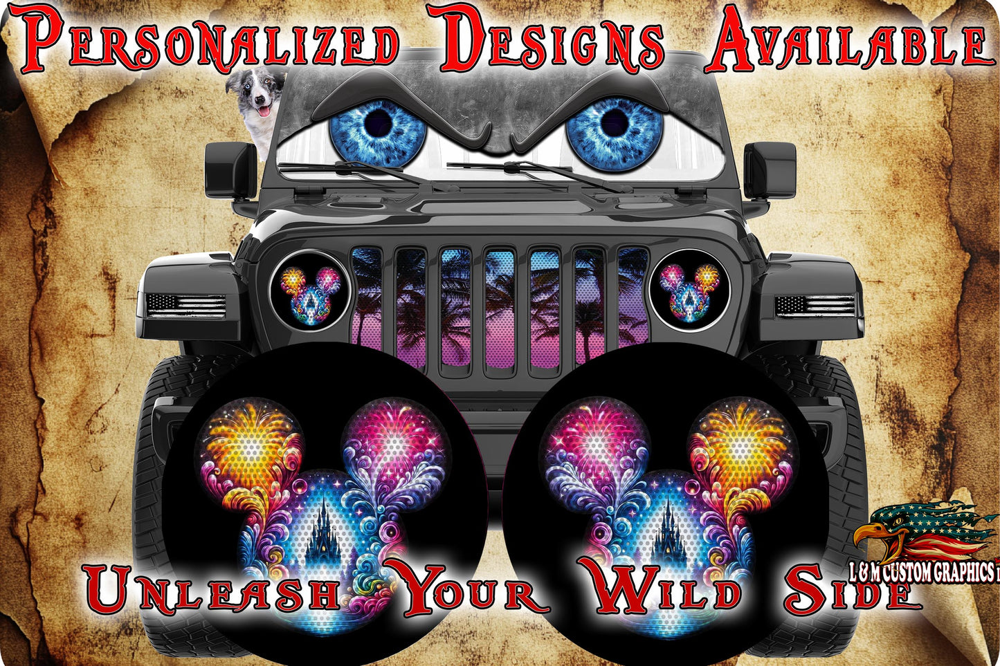 Mouse ears round headlight decals 84