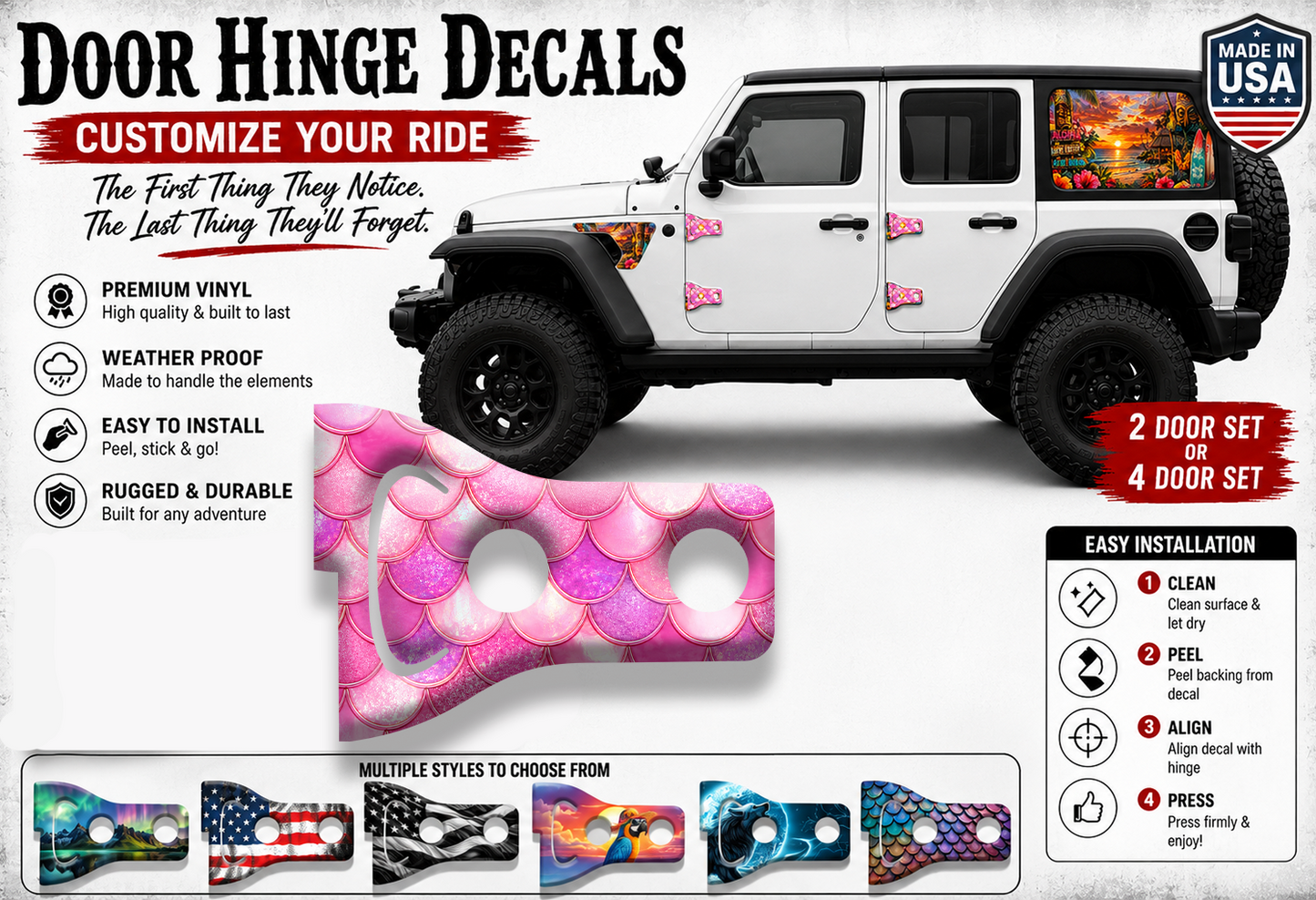 Pink mermaid scales Door hinge decals 93