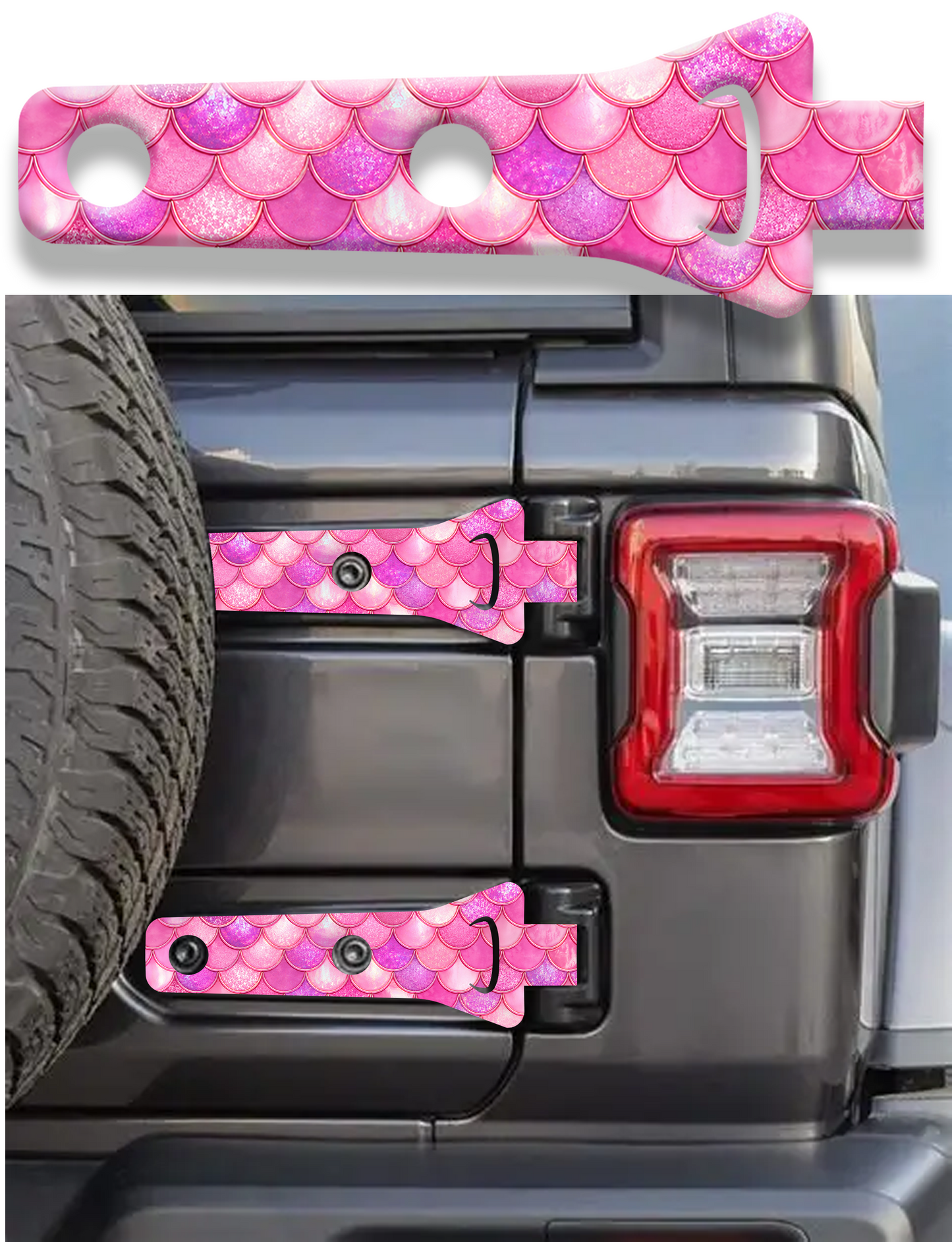 Rear gate hinge decal Pink mermaid scales print 93