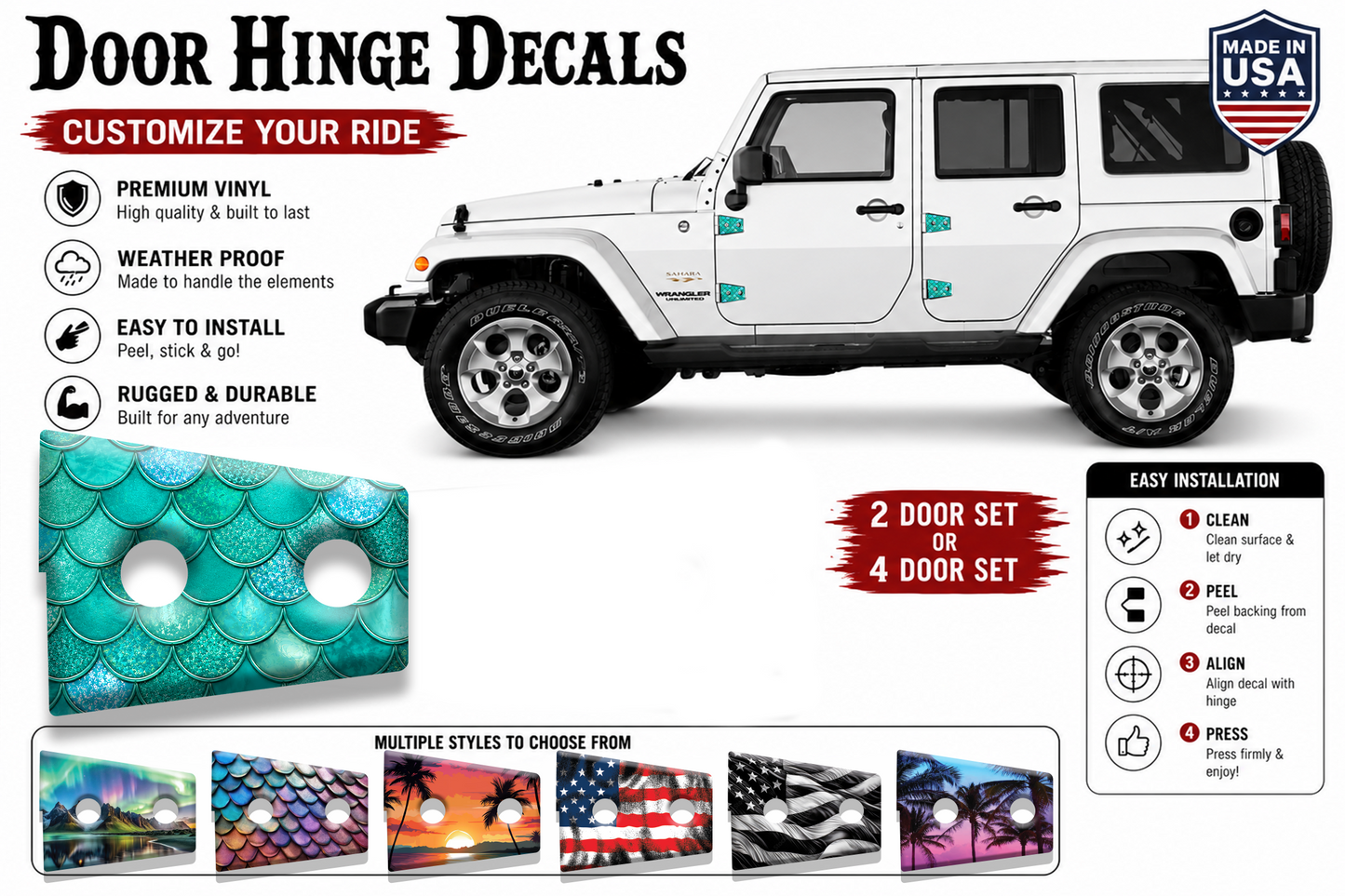 Teal mermaid scales Door hinge decals 93t