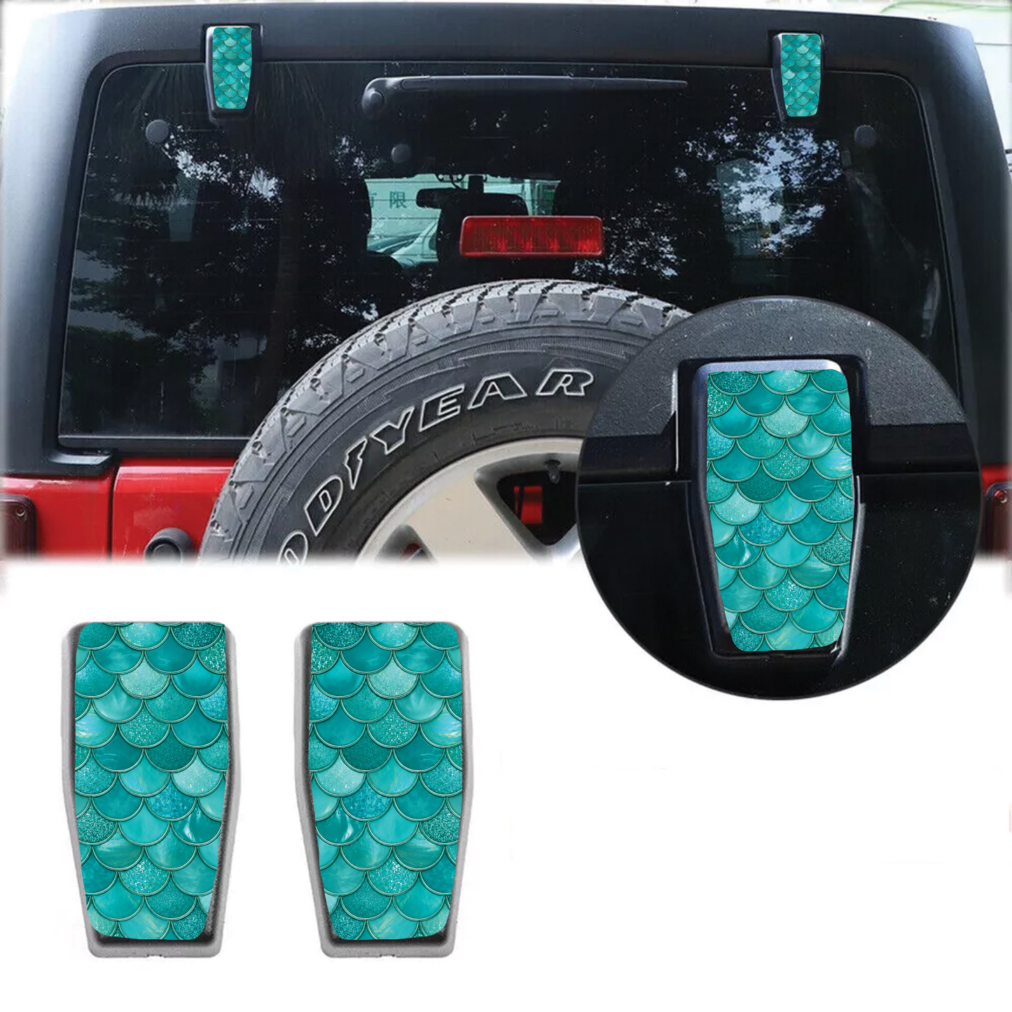 Teal mermaid scales Rear liftgate hinge overlay decal 93t