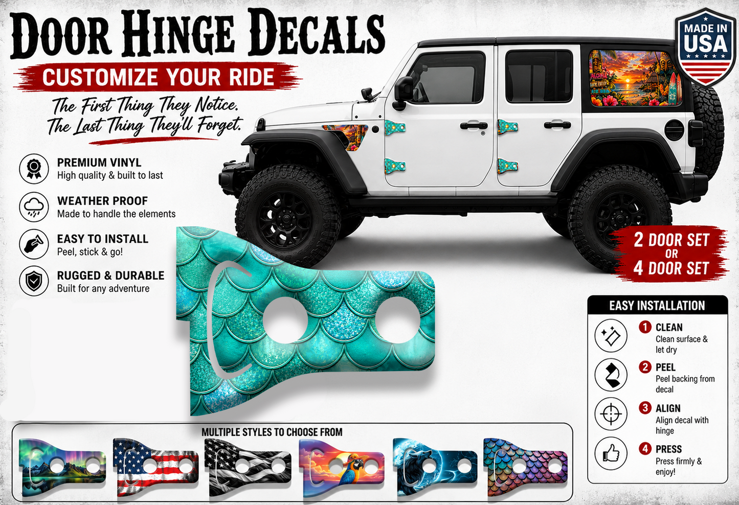 Teal mermaid scales Door hinge decals 93t