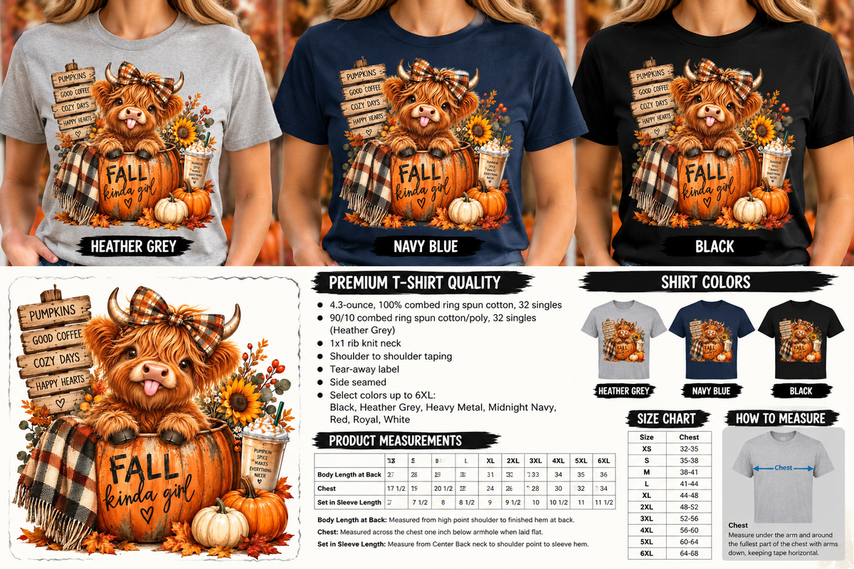 Fall Kinda Girl Highland Cow Graphic T-Shirt
