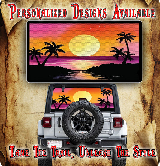 Beach sunrise Rear window see through graphic.