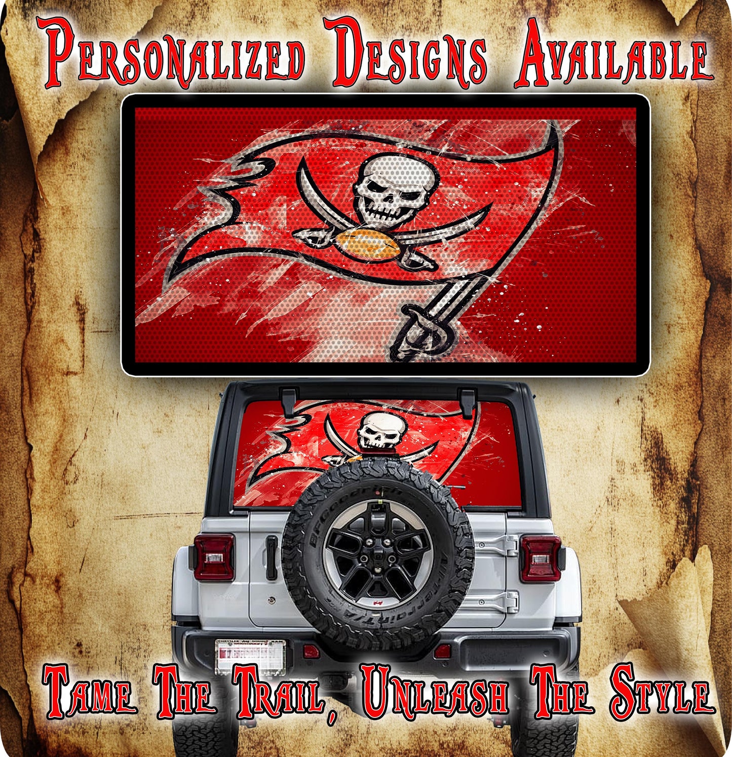 Tampa flag Rear window see through graphic.