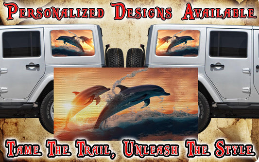 Jumping Dolphins Rear quarter window see through graphic.