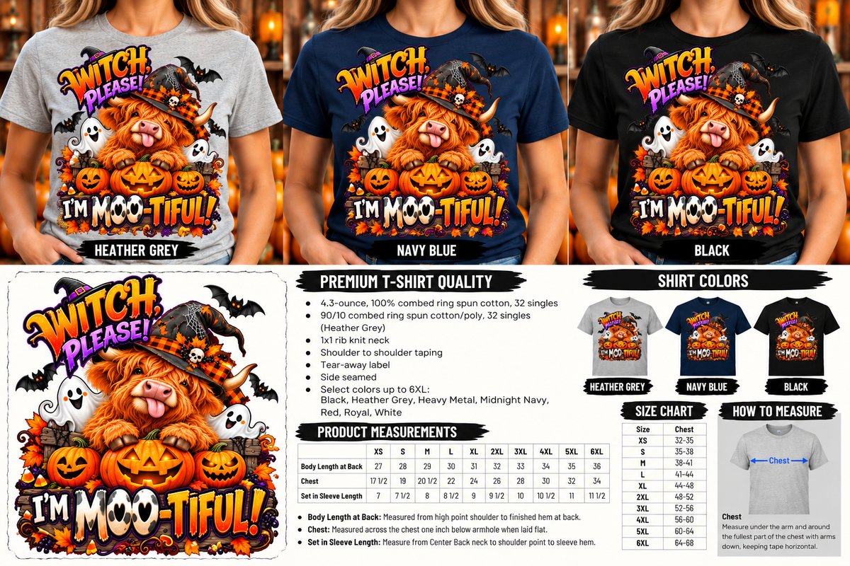 Witch, Please! I'm Moo-Tiful Highland Cow Halloween T-Shirt