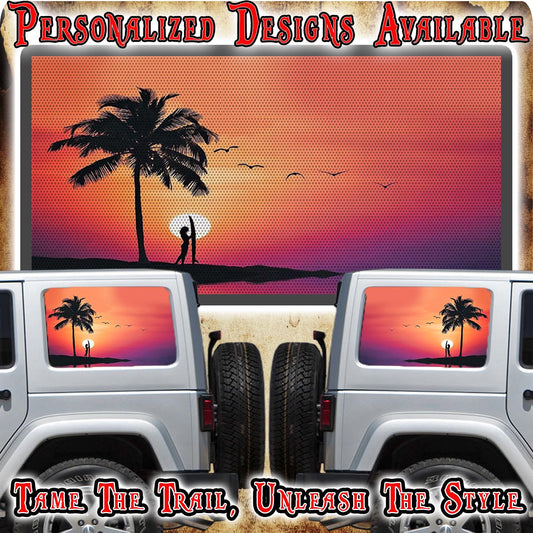 Surfs up beach Rear quarter window see through graphic.