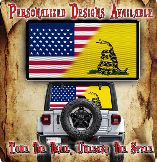 American flag Rear window see through graphic.