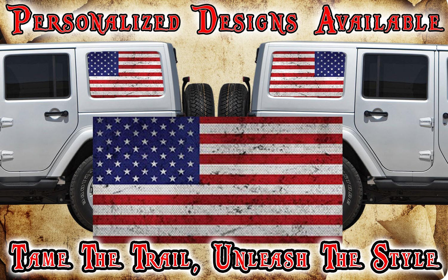 Americain flag Rear quarter window see through graphic.