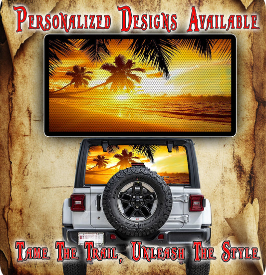 Beach sunrise Rear window see through graphic.