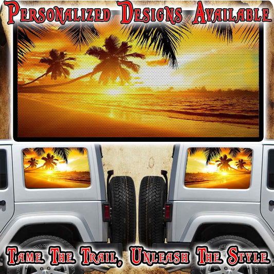 Sunny palms Rear quarter window see through graphic.